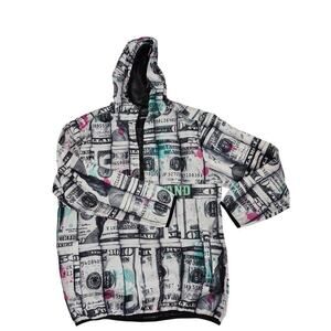 Reason Brand  hoodie windbreaker full print money/bills Sz L
